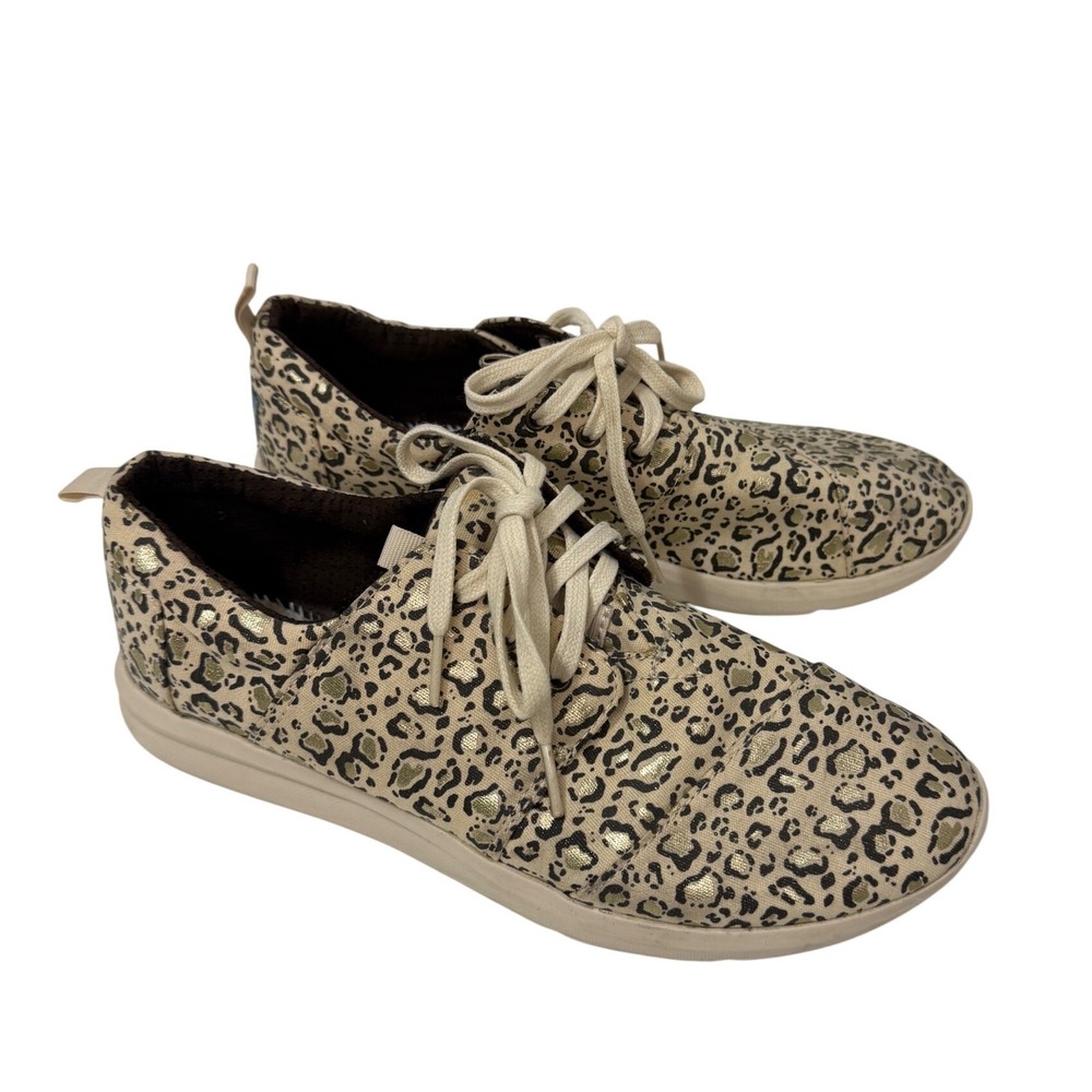 TOMS Del Rey Sneakers Womens Leopard Print Metallic Gold Canvas Shoes Size 9